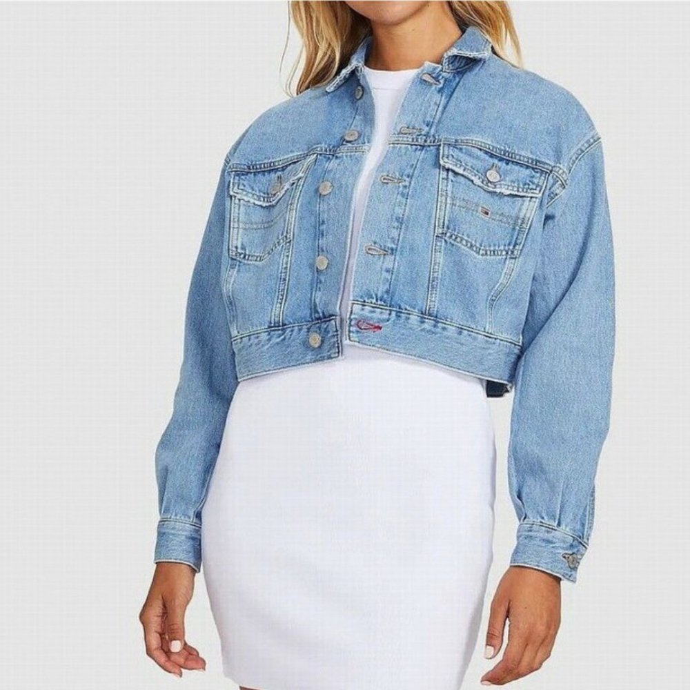 Tommy Hilfiger Cropped Flag Patch Denim Jacket